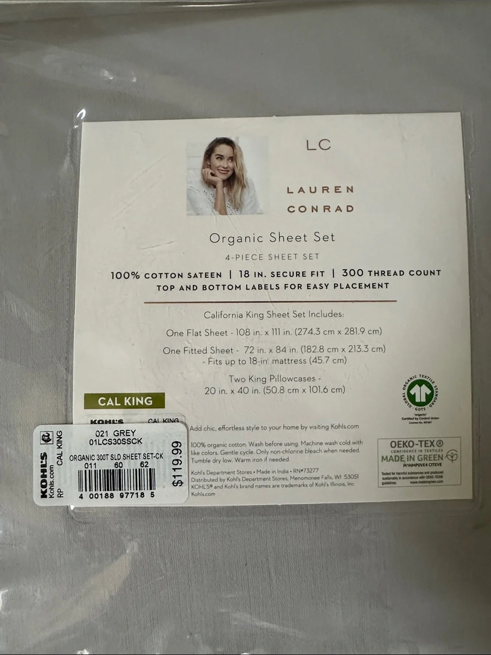 LC Lauren Conrad Organic Sheet Set - Grey
